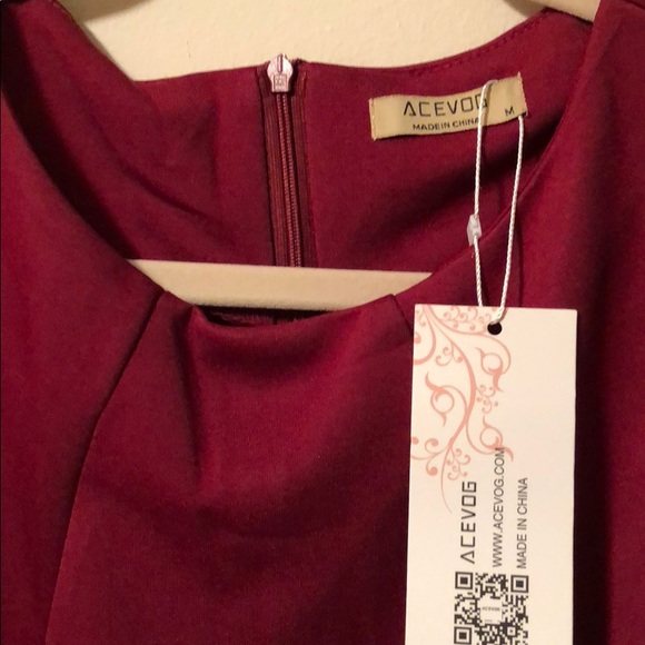 Wine Red Retro Bodycon Retro Dress - Picture 4 of 6